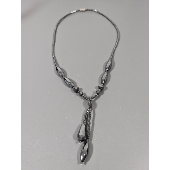 Artisan Hematite Bead Necklace 18" Gunmetal Gray Modern Statement - Picture 2 of 7